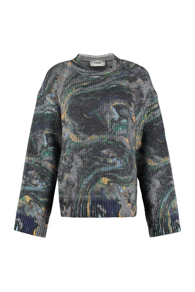 Shop Fendi Crewneck Oversized Sweater In Multi