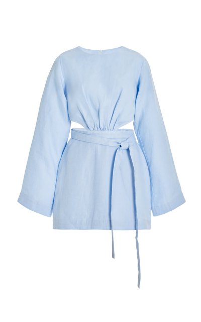 Shop Bondi Born Women's Komodo Cutout Organic Linen Mini Dress In Blue