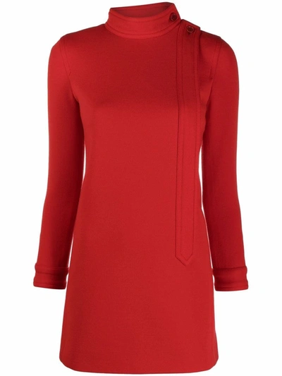 Shop Saint Laurent Ladies Red Mini Wool Blend Dress