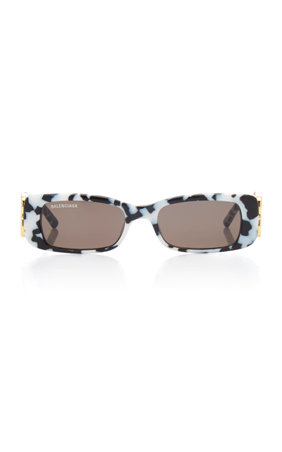 Shop Balenciaga Dynasty Rectangular-frame Acetate Sunglasses In Black,white