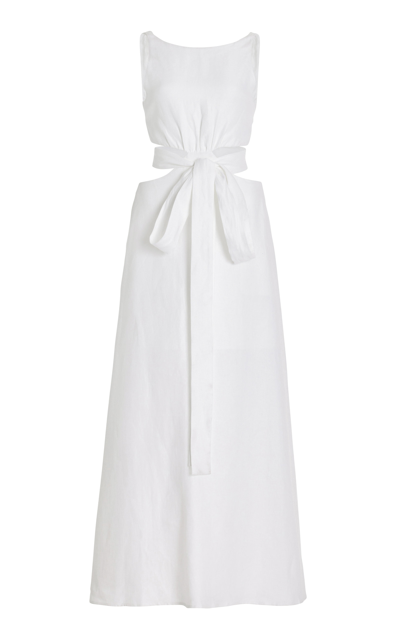 Shop Bondi Born Comino Cutout Organic Linen Maxi Dress In White
