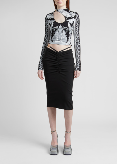 Shop Versace Silver Baroque Keyhole-front Fitted Jersey Top In Blackwhite