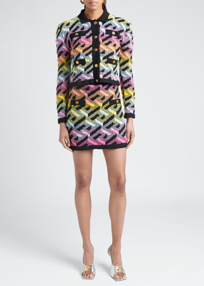 Shop Versace Greca Signature Wool Mini Skirt In Multicolor