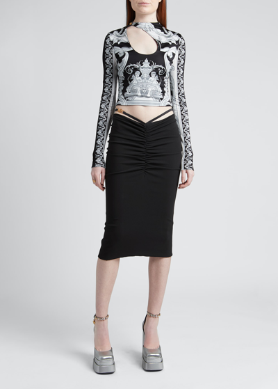 Shop Versace La Medusa Pencil Midi Skirt In Black