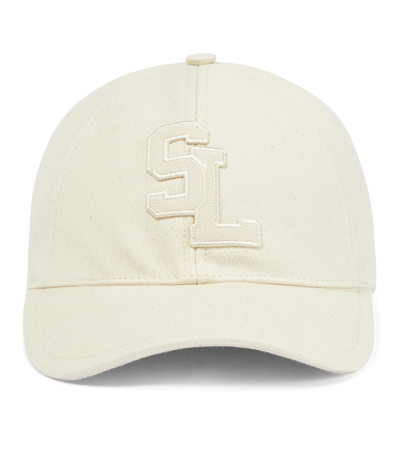 Shop Saint Laurent Logo Cotton Cap In Ivory