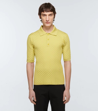 Shop Bottega Veneta Short-sleeved Silk-blend Polo Polo Shirt In Seagrass