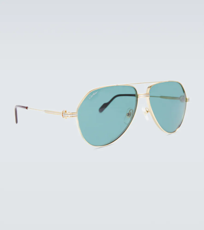 Cartier Aviator Sunglasses In Gold-gold-green