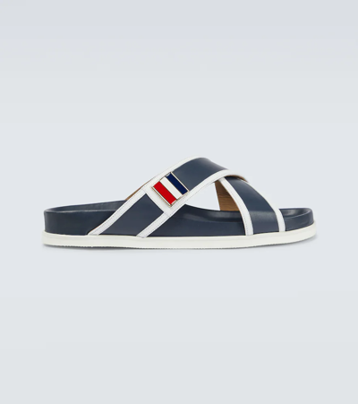 Shop Thom Browne Criss-cross Leather Sandals In Navy