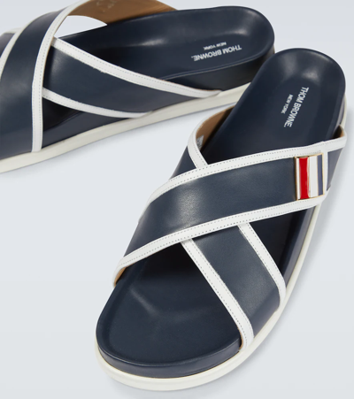 Shop Thom Browne Criss-cross Leather Sandals In Navy