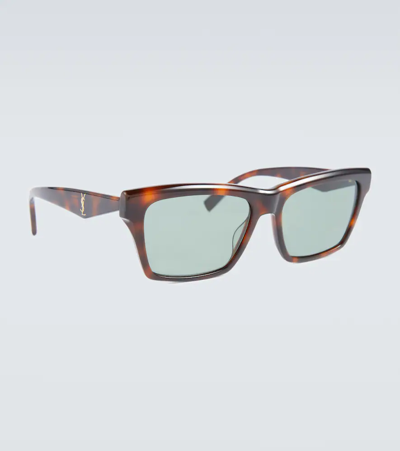 Saint Laurent Rectangular Acetate Sunglasses In Havana-havana-green