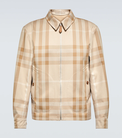 Shop Burberry Checked Cotton Jacket In Neutrals