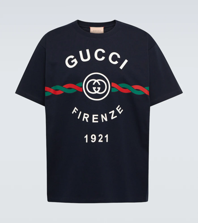 Shop Gucci Logo Cotton Jersey T-shirt In Ink/mc