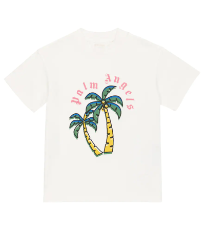 Shop Palm Angels Logo Cotton Jersey T-shirt In White Green