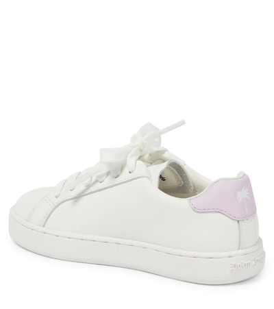 Shop Palm Angels Leather Sneakers In White Lavender
