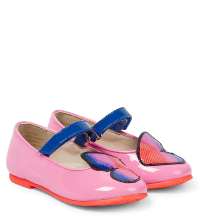 Shop Sophia Webster Mini Butterfly Patent Leather Flats In Pink & Multi Fluro