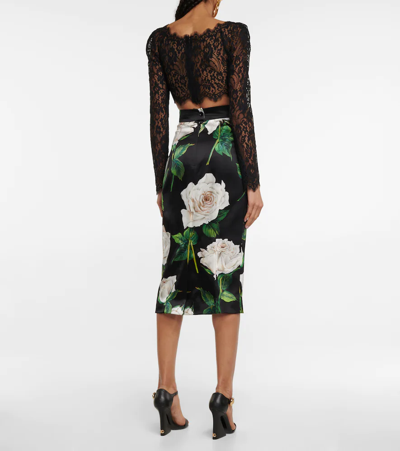 Shop Dolce & Gabbana Floral Silk-blend Satin Pencil Skirt In Rose Bianche F.nero