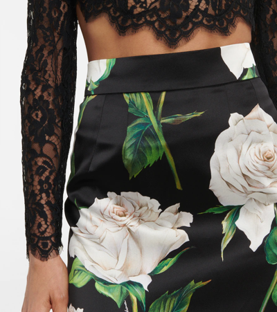 Shop Dolce & Gabbana Floral Silk-blend Satin Pencil Skirt In Rose Bianche F.nero
