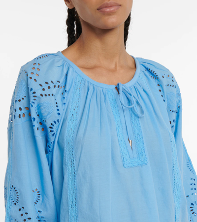 Shop Melissa Odabash Ashley Laser-cut Cotton Kaftan In Blue