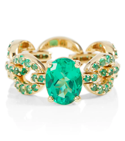 Shop Nadine Aysoy Catena Petite 18kt Gold Ring With Emeralds In Yg Emerald