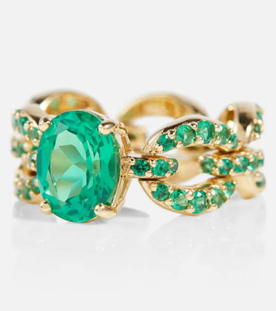 Shop Nadine Aysoy Catena Petite 18kt Gold Ring With Emeralds In Yg Emerald