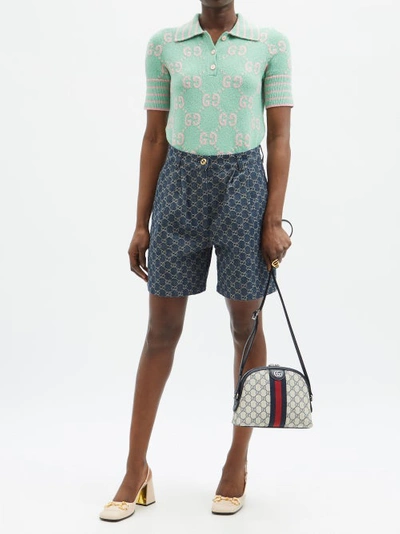 Gucci - Ophidia GG Web-stripe Leather-Trim Shoulder Bag - Womens - Blue Beige