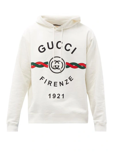 Gucci White Firenze 1921 Logo Print Hoodie In Nude & Neutrals | ModeSens