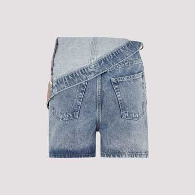 Y/project Draped-waist Stonewashed-denim Shorts In Blue