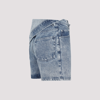 Y/project Draped-waist Stonewashed-denim Shorts In Blue