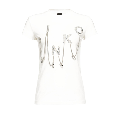 Shop Pinko T-shirt With Jewel Detail In White + White