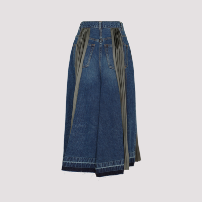 Shop Sacai Denim Mix Skirt In Blue