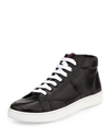 PRADA Leather Mid-Top Sneaker, Black