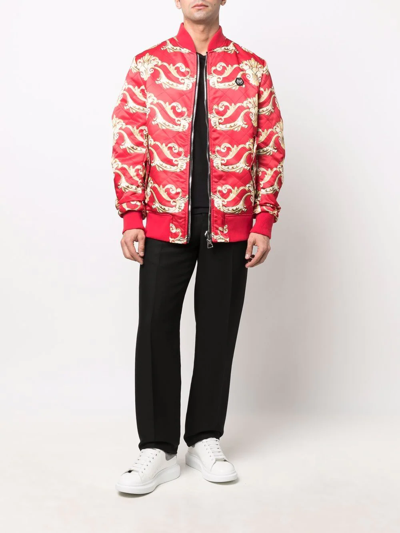 Shop Philipp Plein Baroque Pattern-print Bomber Jacket In Red