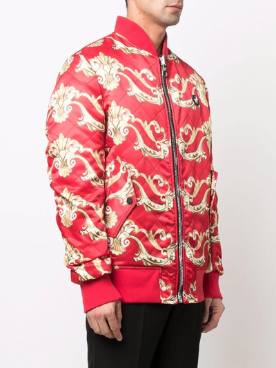 Shop Philipp Plein Baroque Pattern-print Bomber Jacket In Red