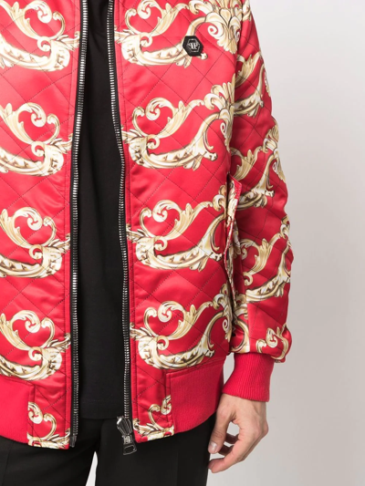 Shop Philipp Plein Baroque Pattern-print Bomber Jacket In Red