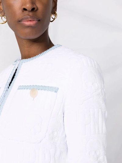 Shop Philipp Plein Logo-embossed Tweed-effect Jacket In White