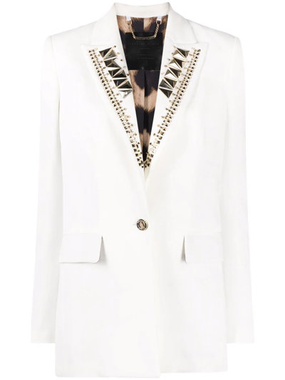 Shop Philipp Plein Single-breasted Studded Blazer In White