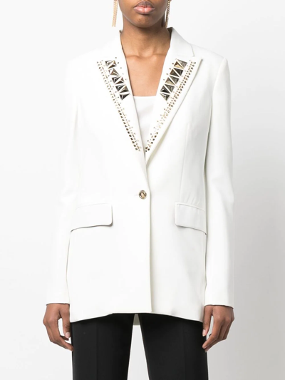 Shop Philipp Plein Single-breasted Studded Blazer In White