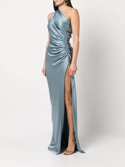 Shop Michelle Mason Gathered-detail Silk Gown In Blue