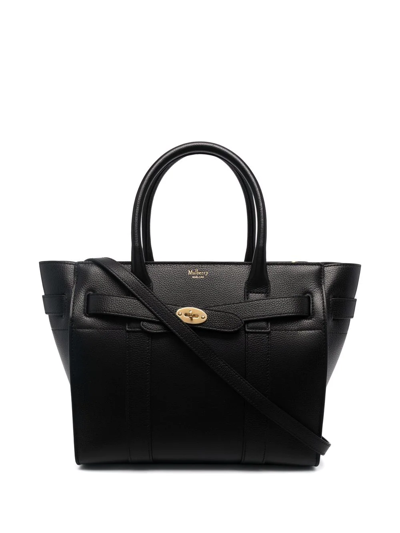 Shop Mulberry Bayswater Leather Tote Bag In Black