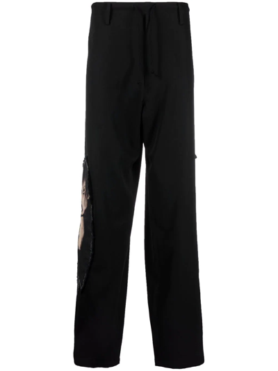 Shop Yohji Yamamoto Drawstring Straight-leg Trousers In Schwarz