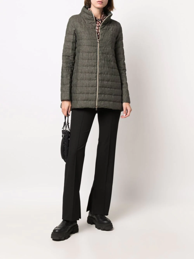 Herno Zip-up Linen Padded Coat In Grün