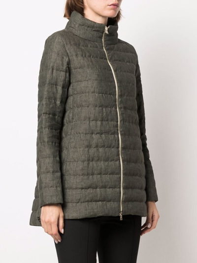 Herno Zip-up Linen Padded Coat In Grün