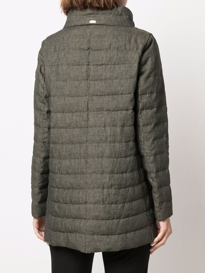 Herno Zip-up Linen Padded Coat In Grün