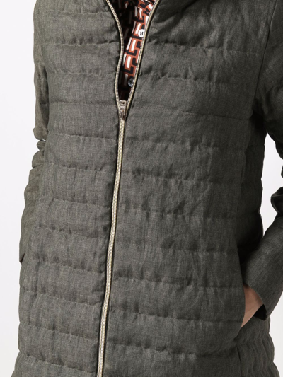 Herno Zip-up Linen Padded Coat In Grün