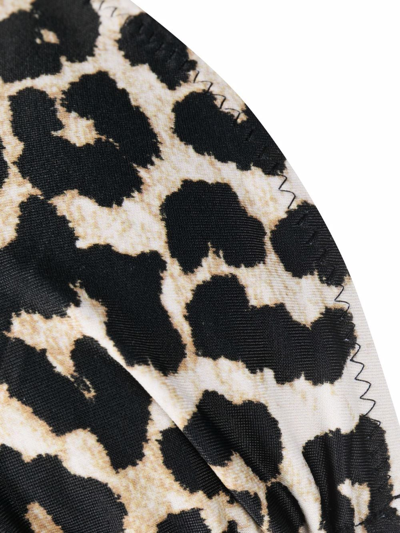 Ganni Leopard-print Triangle Bikini Top In Braun