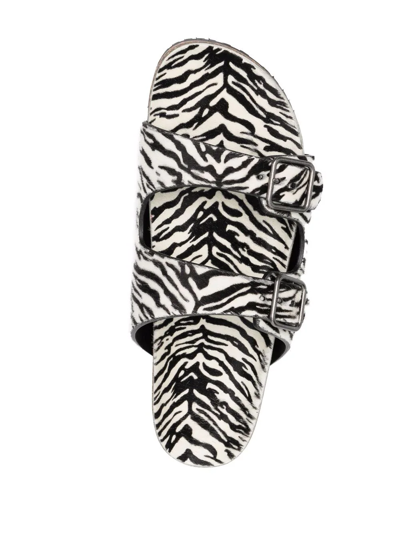 Shop Saint Laurent Zebra-print Slides In Weiss