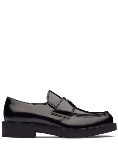 Shop Prada Chocolate Brushed Leather Loafers In Schwarz