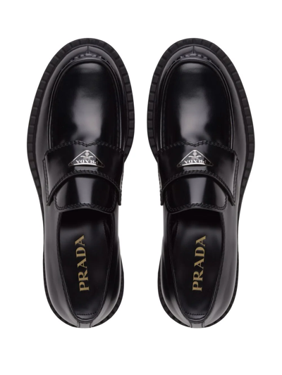 Shop Prada Chocolate Brushed Leather Loafers In Schwarz