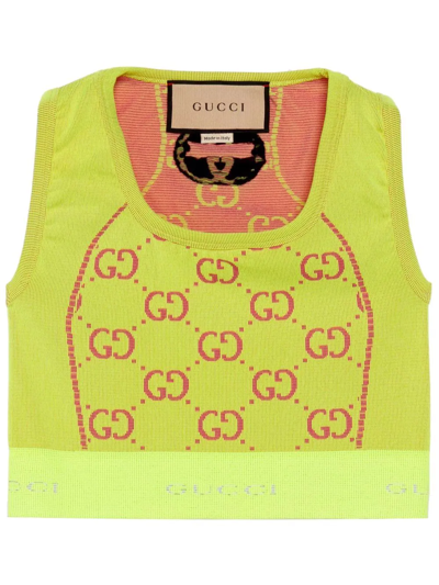Shop Gucci Gg Jacquard Sleeveless Cropped Top In Gelb
