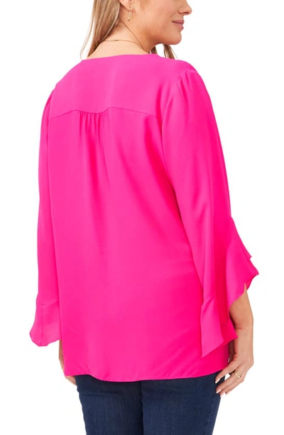 Shop Vince Camuto Flutter Sleeve Crossover Georgette Tunic Top In Hot Pink